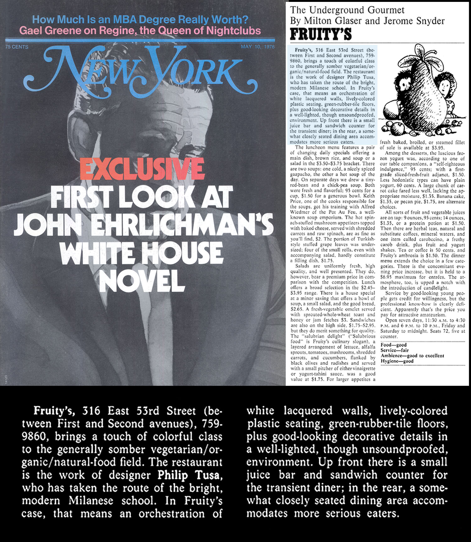 New York Magazine Review (5/10/76) page 86; Fruity's Restaurant