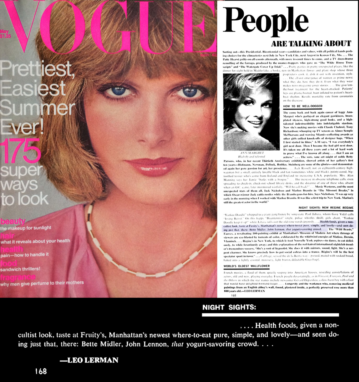 Vogue Magazine Review (5/76) pg 168; Fruity's Restaurant